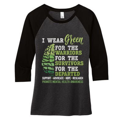 Mental Health Awareness Matters Support I Wear Green Warrior Women's Tri-Blend 3/4-Sleeve Raglan Shirt