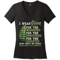 Mental Health Awareness Matters Support I Wear Green Warrior Women's V-Neck T-Shirt