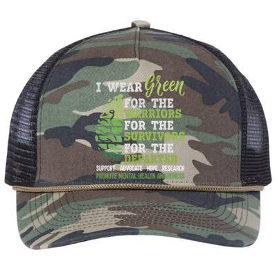 Mental Health Awareness Matters Support I Wear Green Warrior Retro Rope Trucker Hat Cap