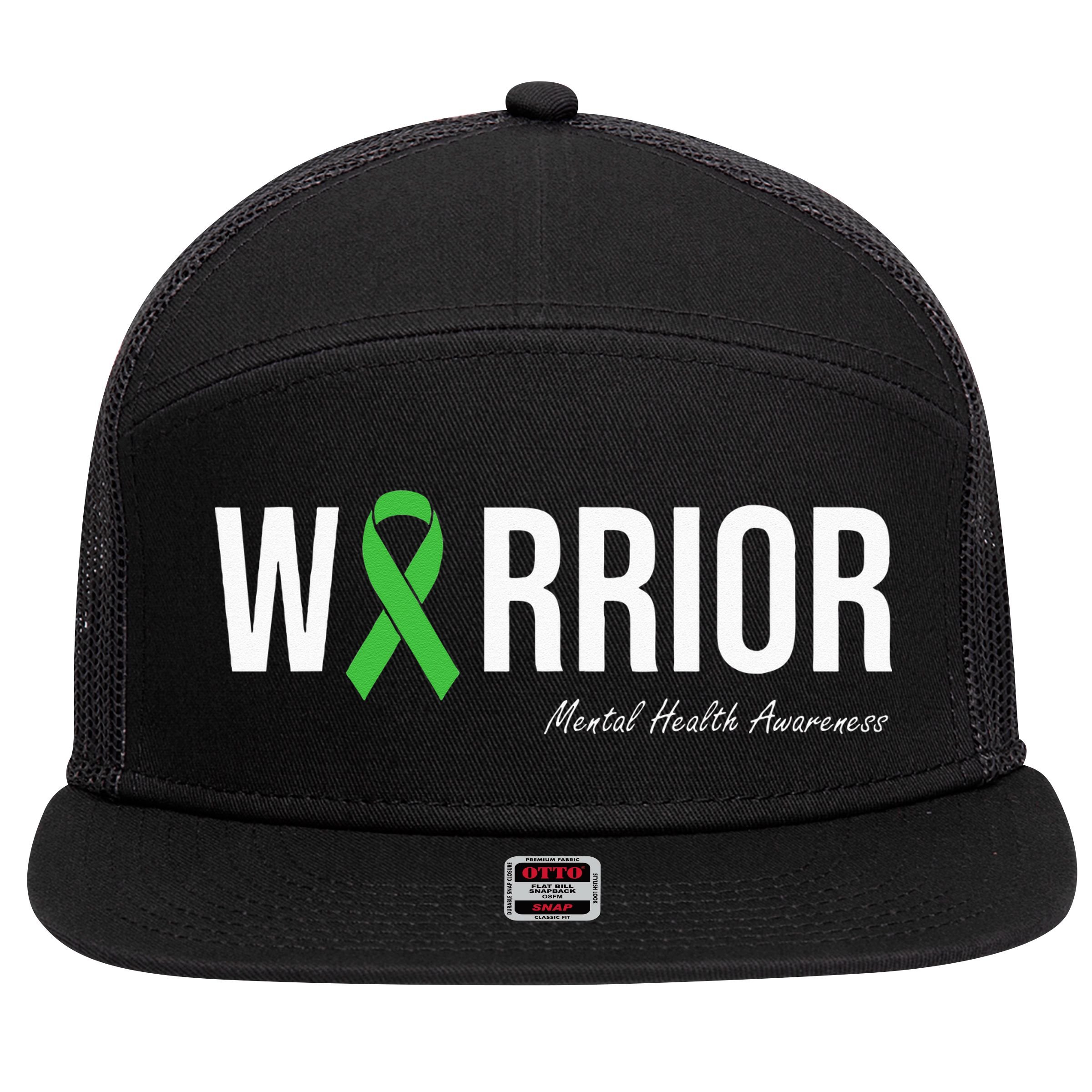 Mental Health Awareness Green Ribbon 7 Panel Mesh Trucker Snapback Hat