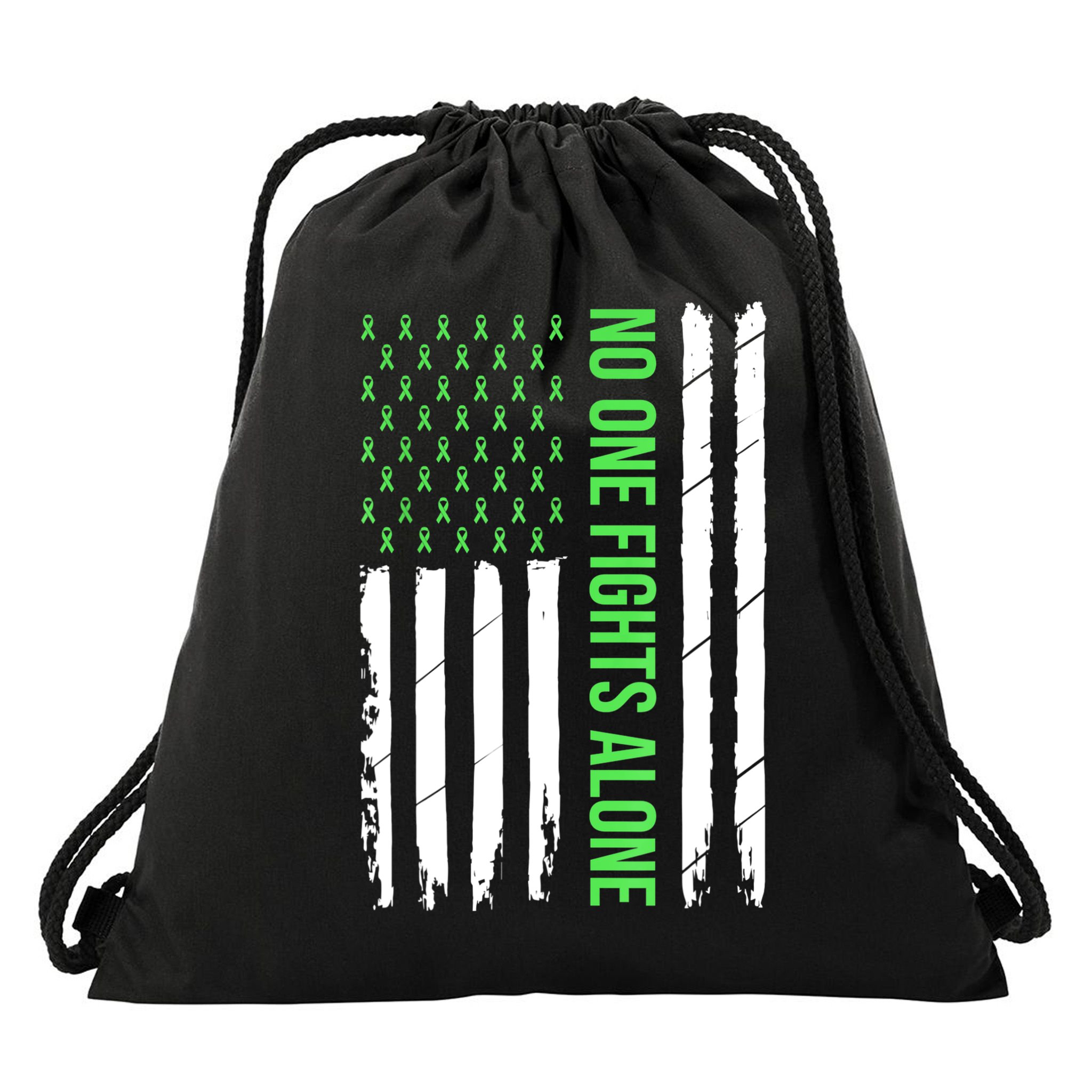 Mental Health Awareness Green Ribbon Drawstring Bag