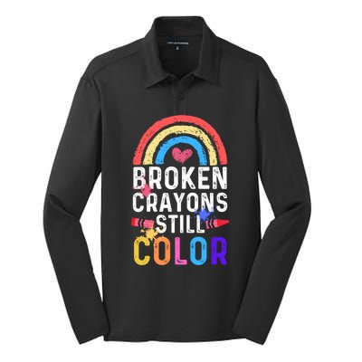 Mental Health Awareness Gift Broken Crayons Still Color Gift Silk Touch Performance Long Sleeve Polo