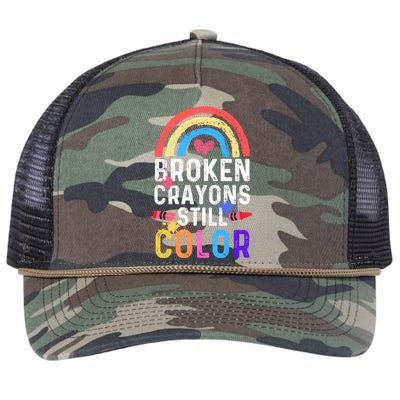 Mental Health Awareness Gift Broken Crayons Still Color Gift Retro Rope Trucker Hat Cap