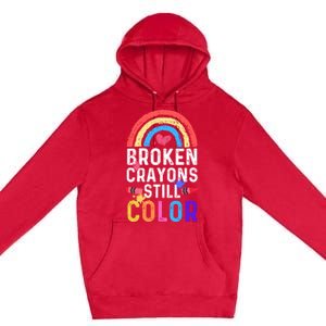 Mental Health Awareness Gift Broken Crayons Still Color Gift Premium Pullover Hoodie