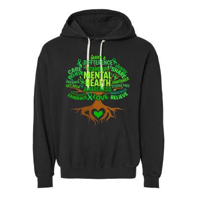 Mental Health Awareness Tree Drawing Word Garment-Dyed Fleece Hoodie