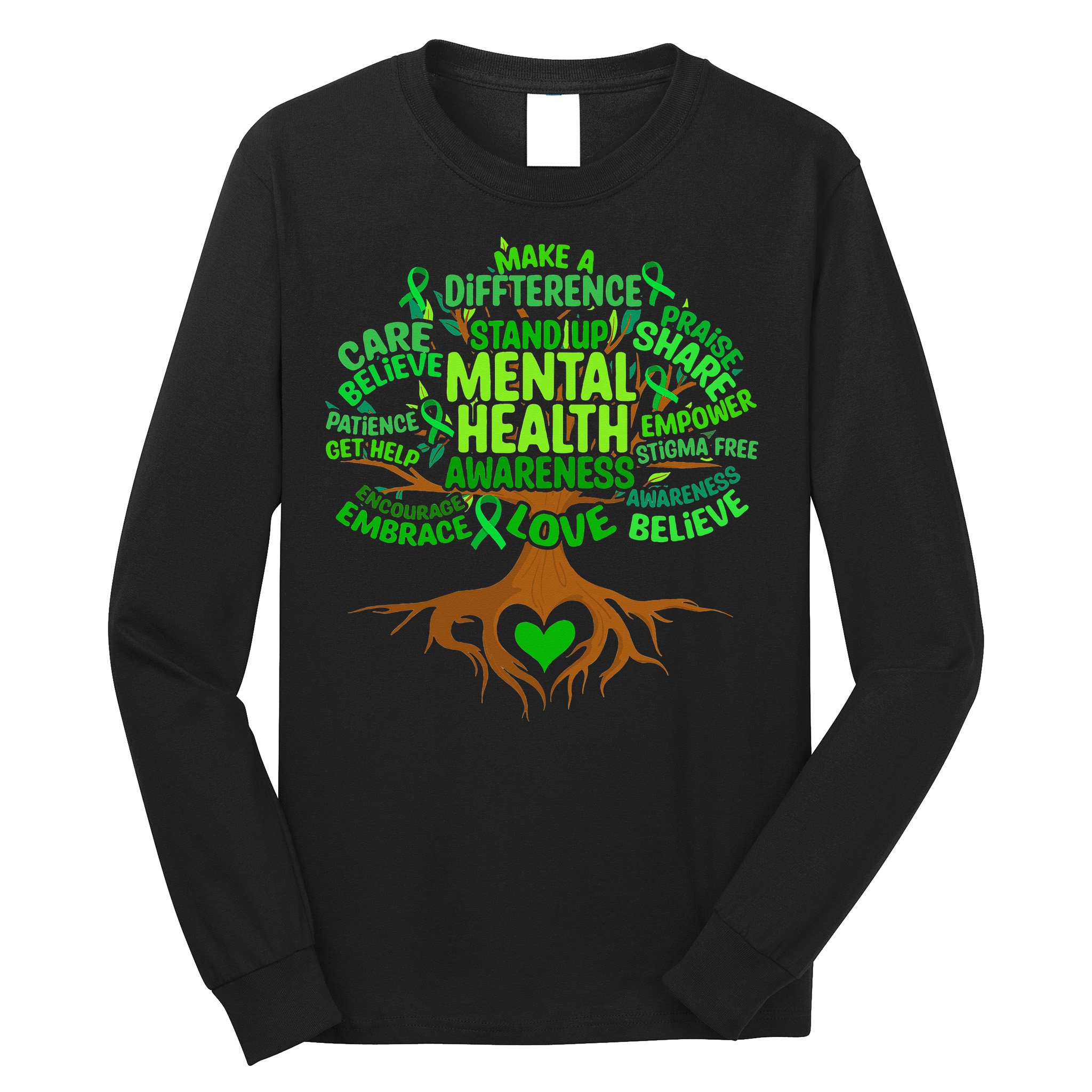 Mental Health Awareness Tree Drawing Word Long Sleeve Shirt