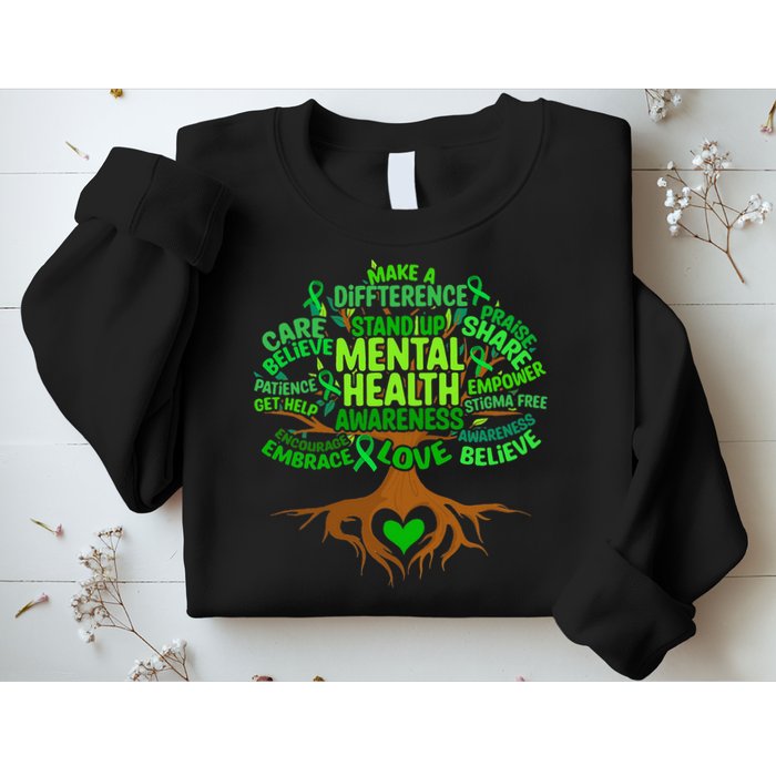 Mental Health Awareness Tree Drawing Word Sweatshirt