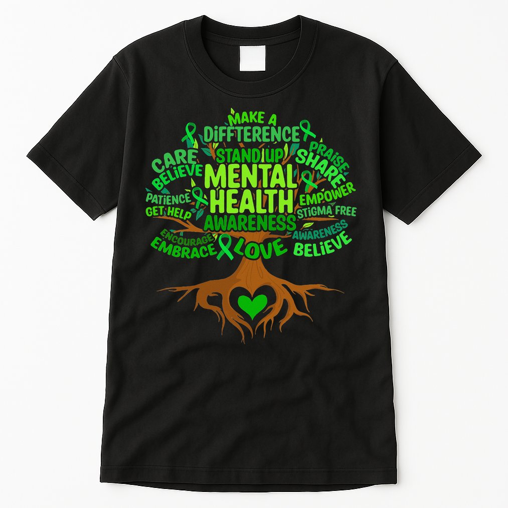 Mental Health Awareness Tree Drawing Word Tall T-Shirt