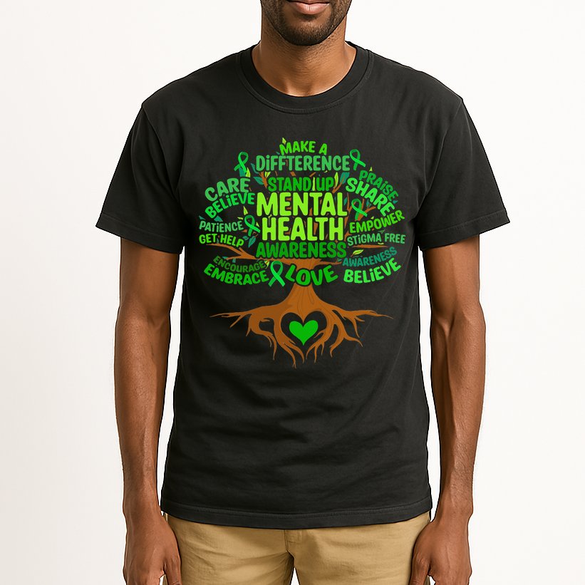 Mental Health Awareness Tree Drawing Word Tall T-Shirt