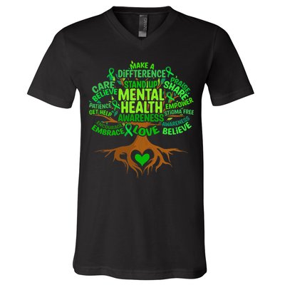 Mental Health Awareness Tree Drawing Word V-Neck T-Shirt