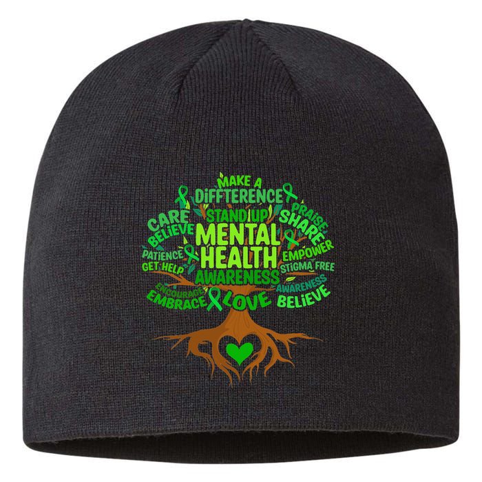 Mental Health Awareness Tree Drawing Word Sustainable Beanie