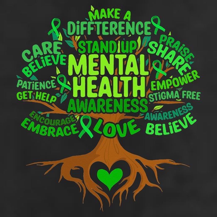 Mental Health Awareness Tree Drawing Word 25L Jumbo Tote
