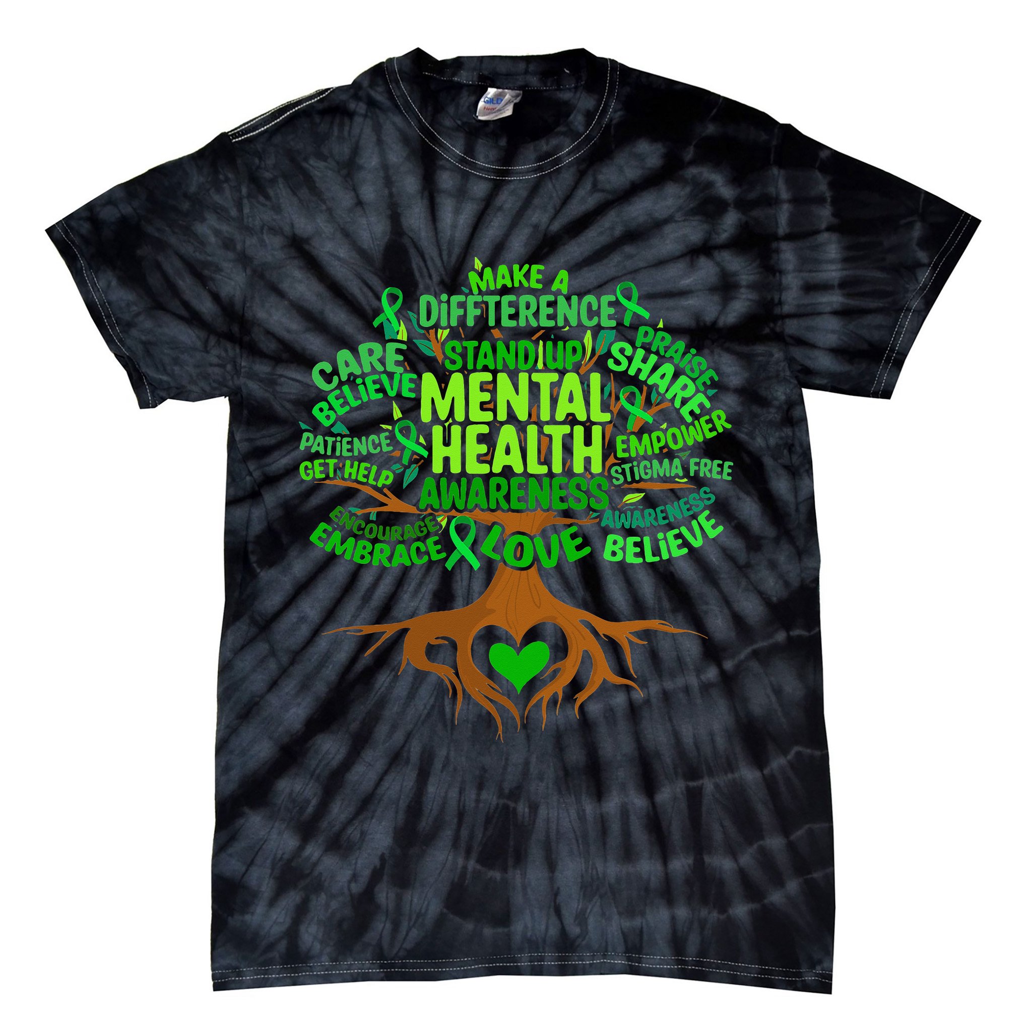 Mental Health Awareness Tree Drawing Word Tie-Dye T-Shirt