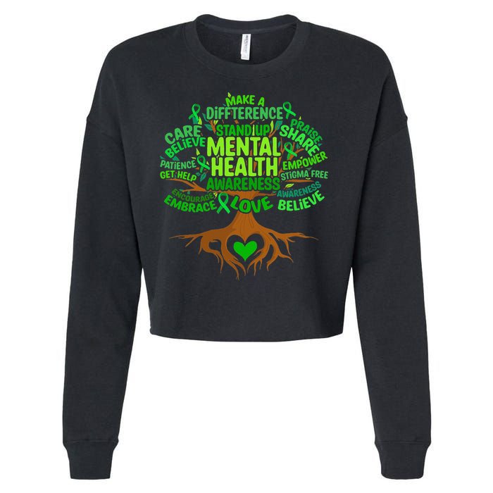 Mental Health Awareness Tree Drawing Word Cropped Pullover Crew