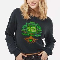 Mental Health Awareness Tree Drawing Word Cropped Pullover Crew