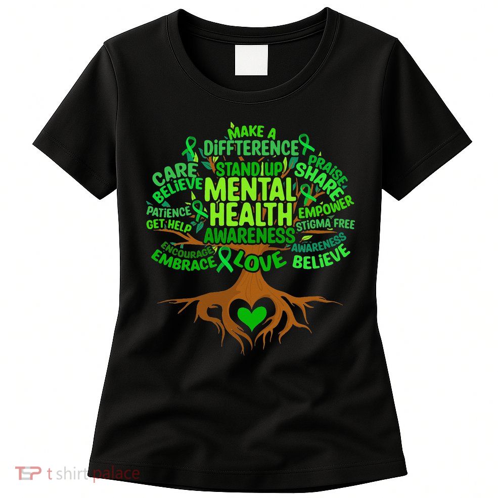 Mental Health Awareness Tree Drawing Word Womens T-Shirt