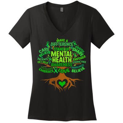 Mental Health Awareness Tree Drawing Word Women's V-Neck T-Shirt