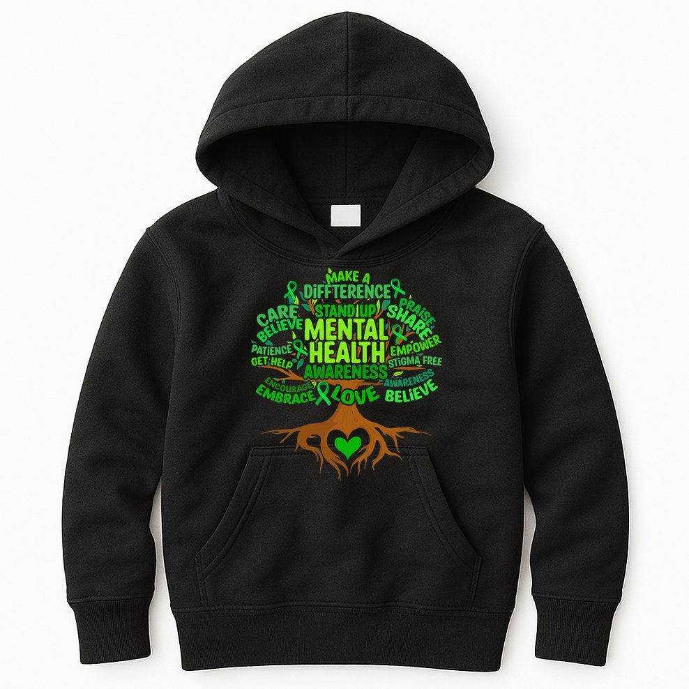 Mental Health Awareness Tree Drawing Word Kids Hoodie