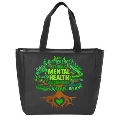 Mental Health Awareness Tree Drawing Word Zip Tote Bag