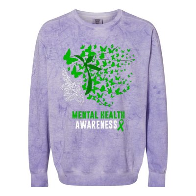 Mental Health Awareness Butterflies Green Ribbon Girl Colorblast Crewneck Sweatshirt