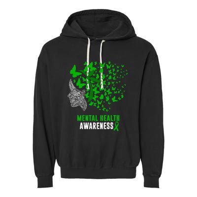 Mental Health Awareness Butterflies Green Ribbon Girl Garment-Dyed Fleece Hoodie