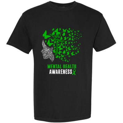 Mental Health Awareness Butterflies Green Ribbon Girl Garment-Dyed Heavyweight T-Shirt