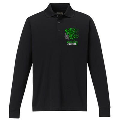 Mental Health Awareness Butterflies Green Ribbon Girl Performance Long Sleeve Polo