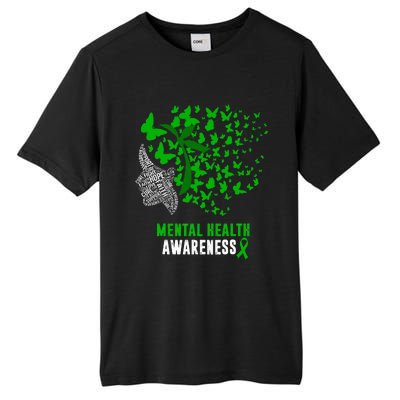 Mental Health Awareness Butterflies Green Ribbon Girl Tall Fusion ChromaSoft Performance T-Shirt