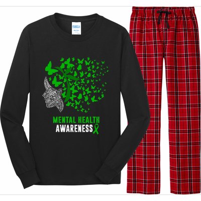 Mental Health Awareness Butterflies Green Ribbon Girl Long Sleeve Pajama Set