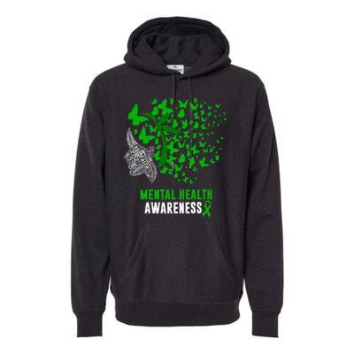 Mental Health Awareness Butterflies Green Ribbon Girl Premium Hoodie