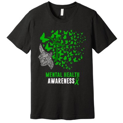 Mental Health Awareness Butterflies Green Ribbon Girl Premium T-Shirt