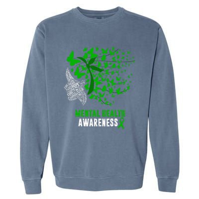 Mental Health Awareness Butterflies Green Ribbon Girl Garment-Dyed Sweatshirt