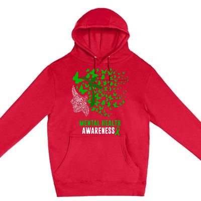 Mental Health Awareness Butterflies Green Ribbon Girl Premium Pullover Hoodie