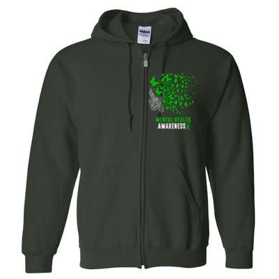 Mental Health Awareness Butterflies Green Ribbon Girl Full Zip Hoodie