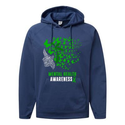 Mental Health Awareness Butterflies Green Ribbon Girl Performance Fleece Hoodie