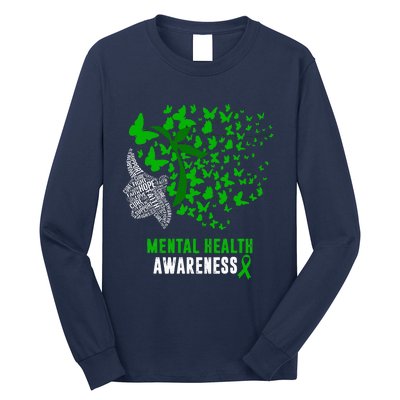 Mental Health Awareness Butterflies Green Ribbon Girl Long Sleeve Shirt