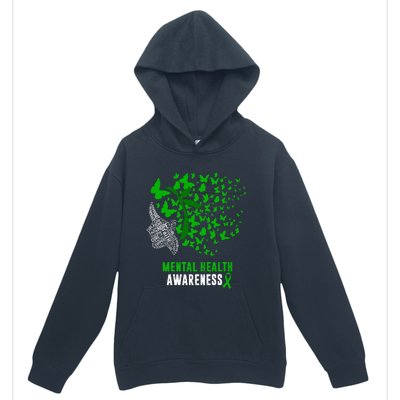 Mental Health Awareness Butterflies Green Ribbon Girl Urban Pullover Hoodie