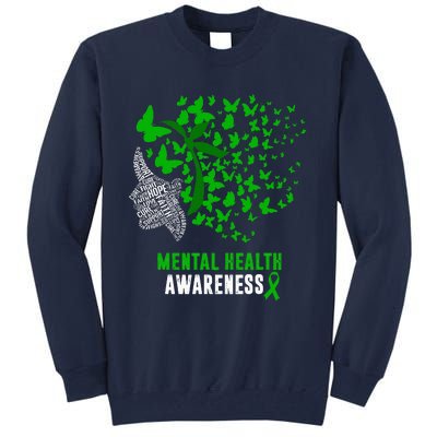 Mental Health Awareness Butterflies Green Ribbon Girl Tall Sweatshirt