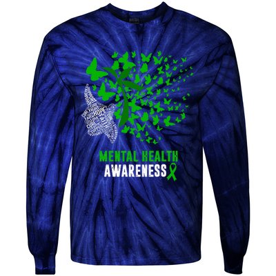 Mental Health Awareness Butterflies Green Ribbon Girl Tie-Dye Long Sleeve Shirt