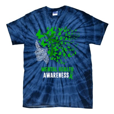 Mental Health Awareness Butterflies Green Ribbon Girl Tie-Dye T-Shirt