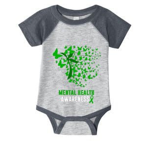 Mental Health Awareness Butterflies Green Ribbon Girl Infant Baby Jersey Bodysuit