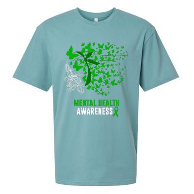 Mental Health Awareness Butterflies Green Ribbon Girl Sueded Cloud Jersey T-Shirt