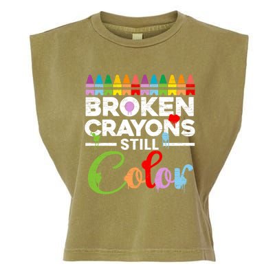 Mental Health Awareness Broken Crayons Still Color Garment-Dyed Women's Muscle Tee