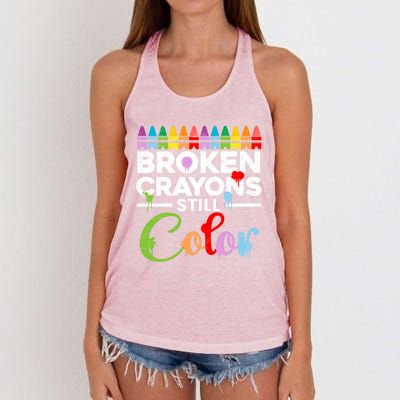 Mental Health Awareness Broken Crayons Still Color Women's Knotted Racerback Tank