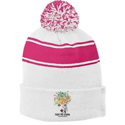 Mental Health Awareness Month Fight The Stigma Positive Gift Stripe Pom Pom Beanie