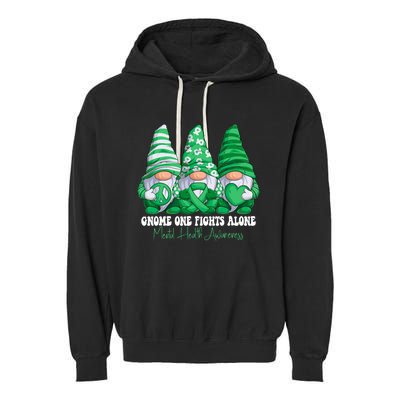 Mental Health Awareness Month Green Ribbon Gnomies Support Garment-Dyed Fleece Hoodie