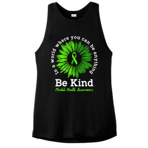 Mental Health Awareness Month Be Kind Green Ribbon Sunflower Gift Ladies PosiCharge Tri-Blend Wicking Tank