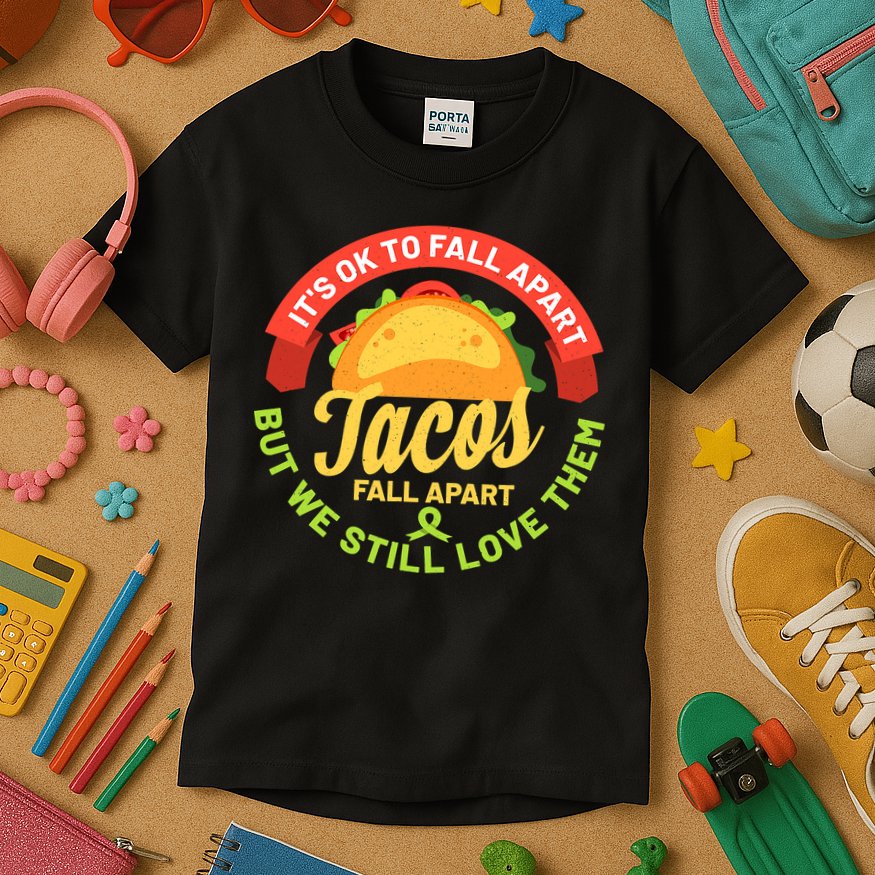 Mental Health Awareness Month Funny Tacos Fall Apart Be Kind Kids T-Shirt