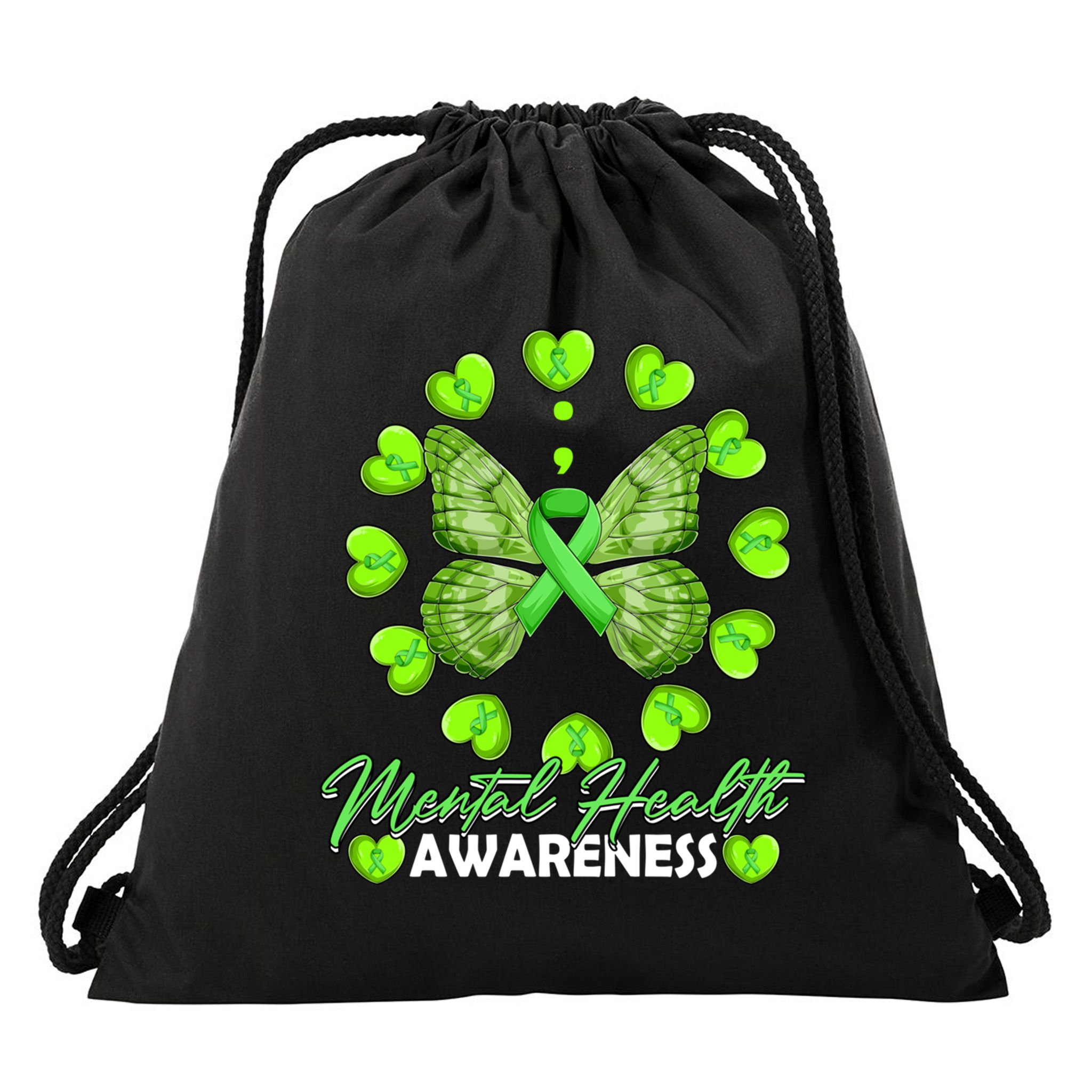 Mental Health Awareness Month Heart Love Butterfly Gift Drawstring Bag