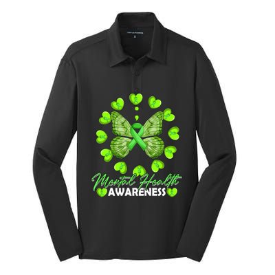 Mental Health Awareness Month Heart Love Butterfly Gift Silk Touch Performance Long Sleeve Polo